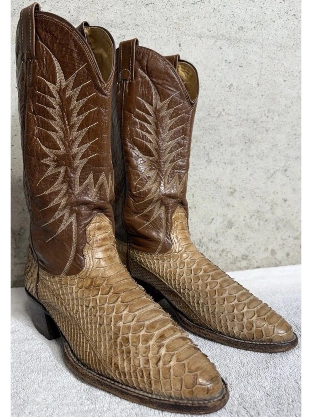 Vintage Nocona 2717C Natural Python Snakeskin Cowboy Boots Men’s 8.5 D USA